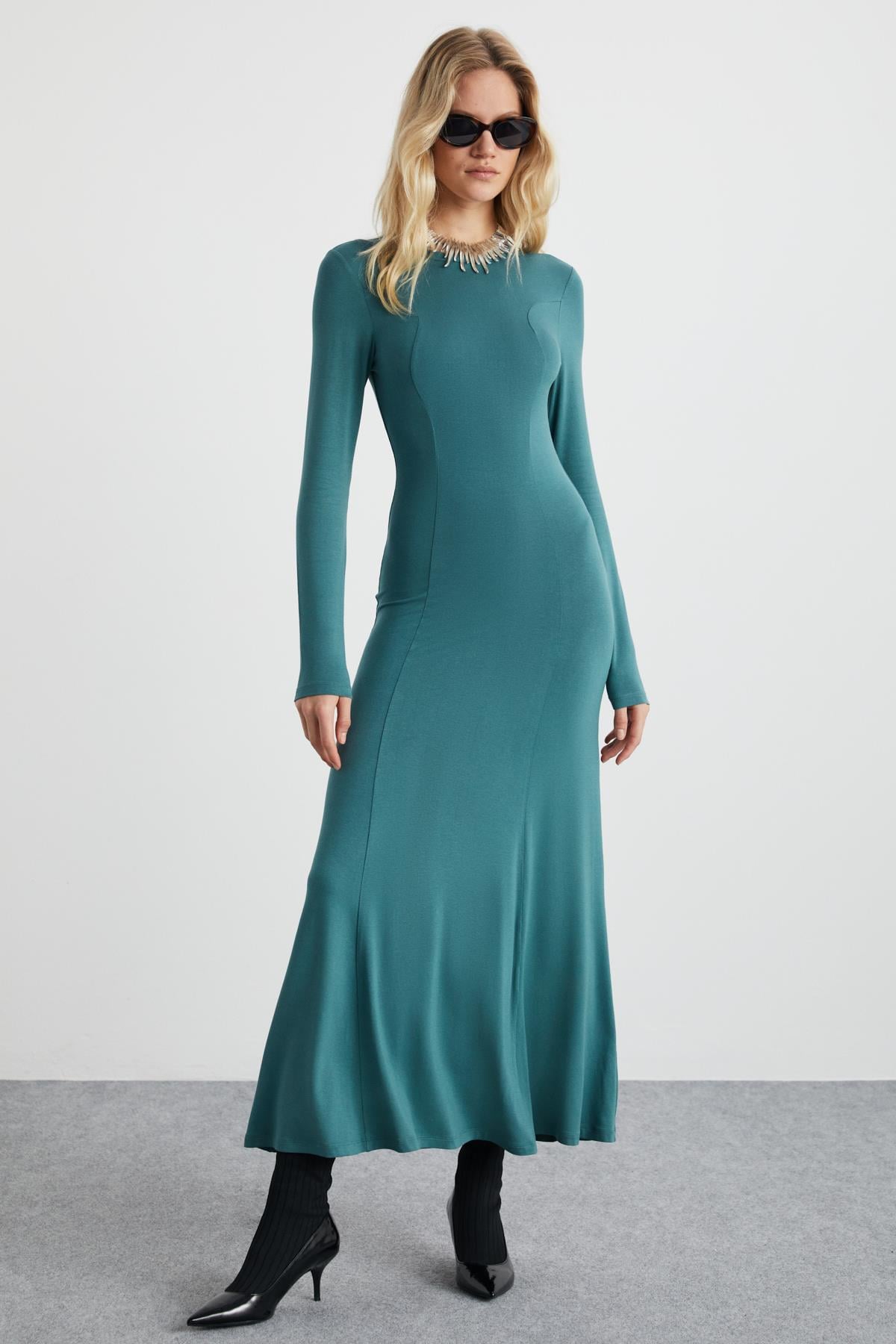 NUVIA Damen Viskose Lycra Maxikleid