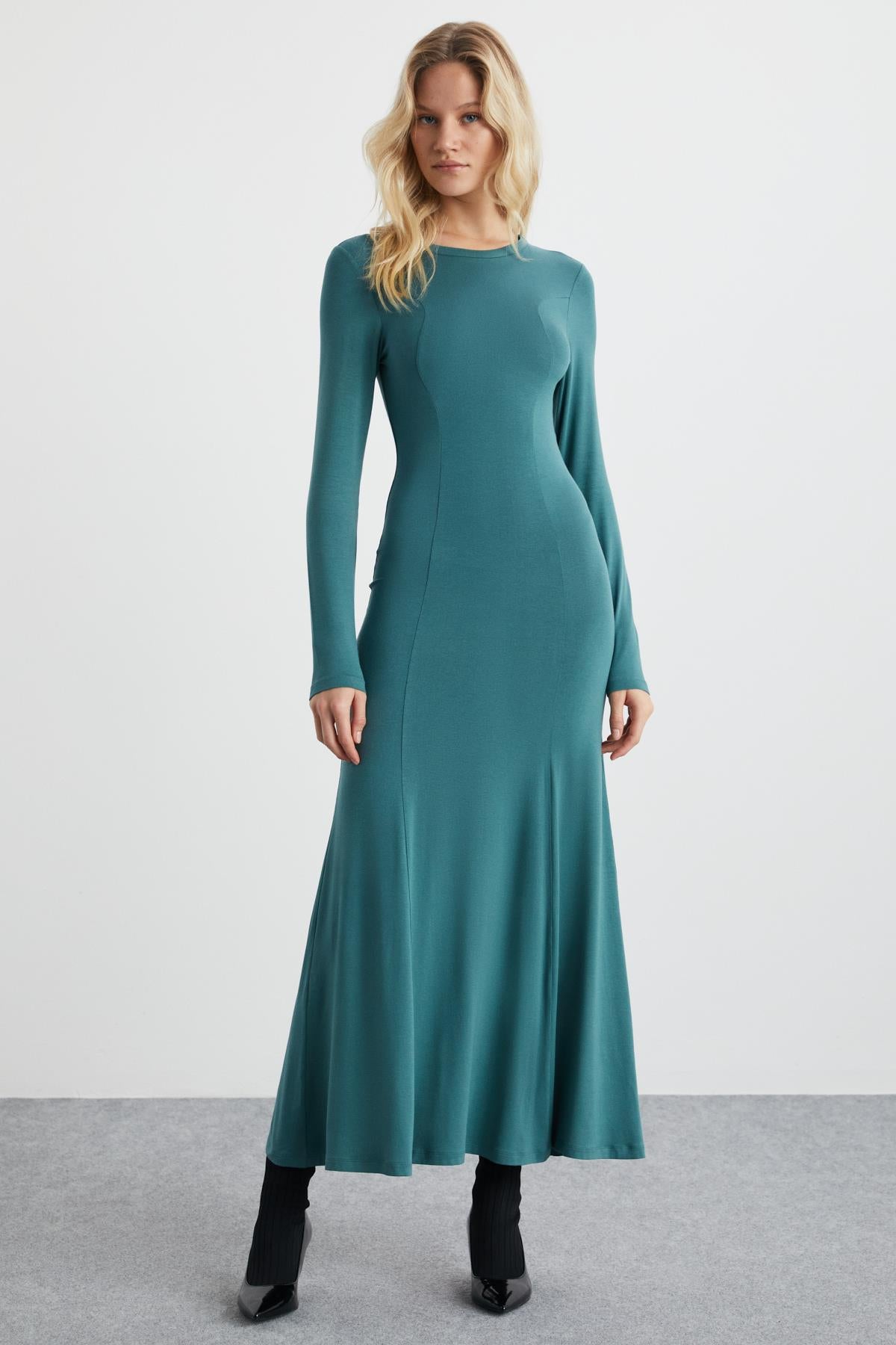 NUVIA Damen Viskose Lycra Maxikleid