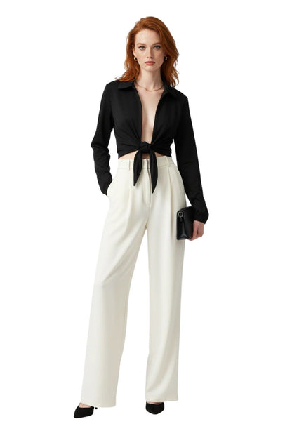 Crop-Bluse mit Bindeband vorne
