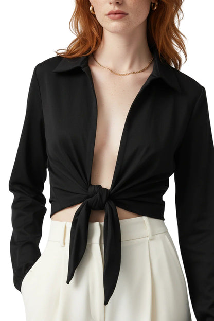 Crop-Bluse mit Bindeband vorne