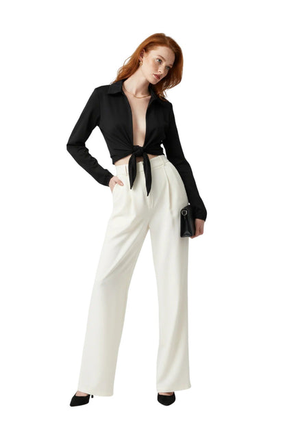 Crop-Bluse mit Bindeband vorne