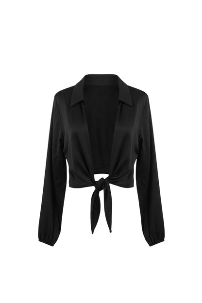 Crop-Bluse mit Bindeband vorne