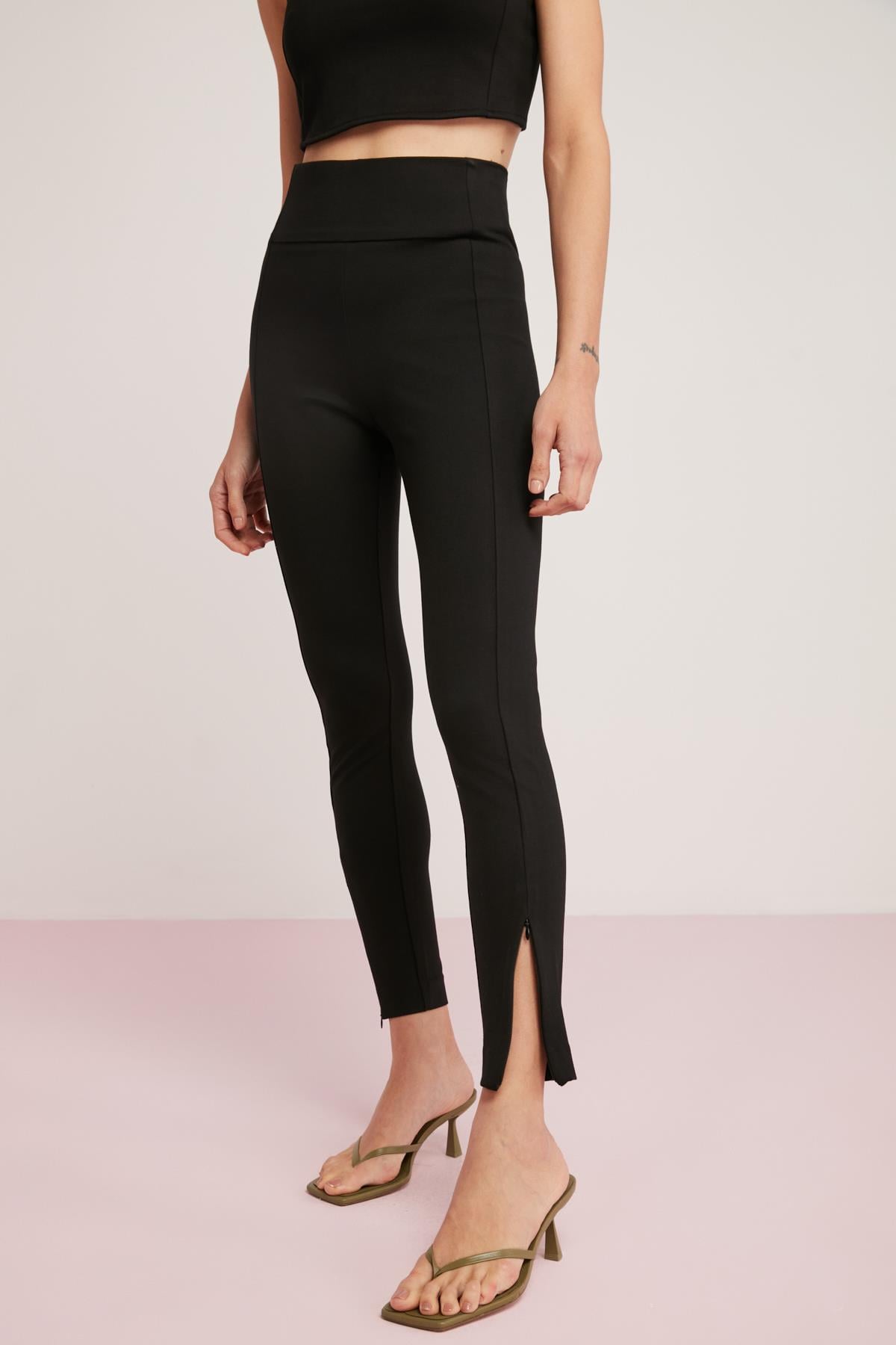 ETHIQUET OLGA Damen Rippen Elasthan Leggings Schwarz