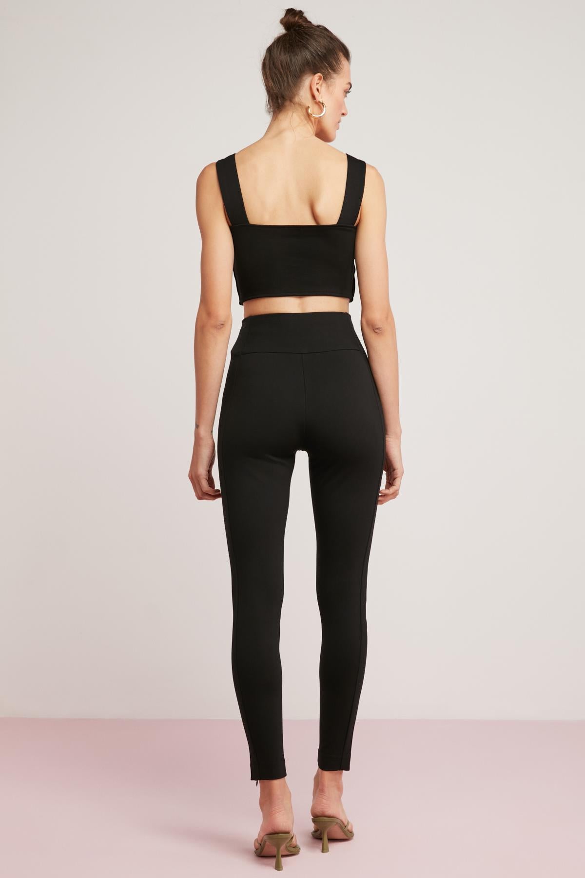 ETHIQUET OLGA Damen Rippen Elasthan Leggings Schwarz