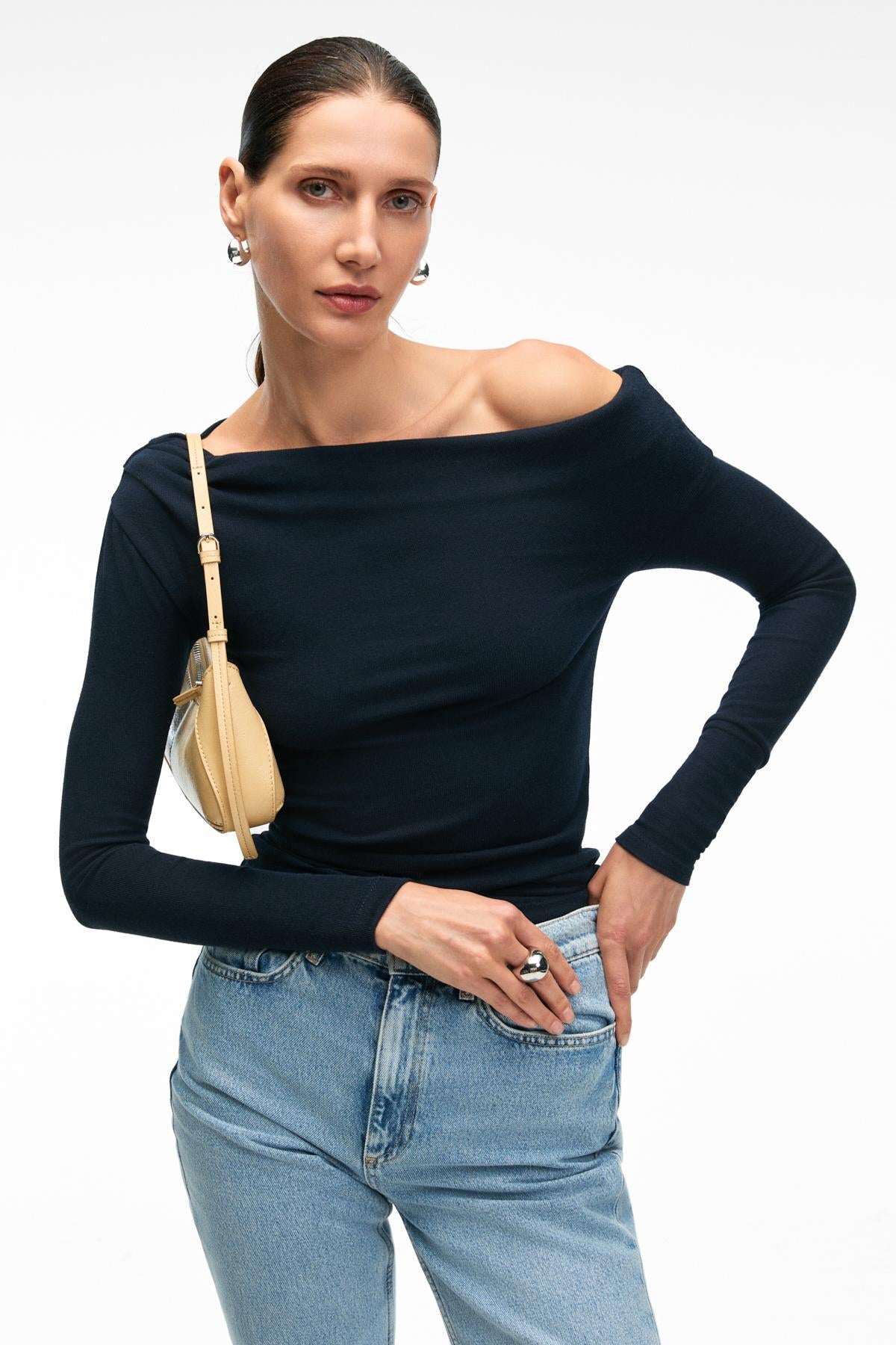 GRIMELANGE OLIVIENN Damen Slim-Fit-Bluse Marineblau
