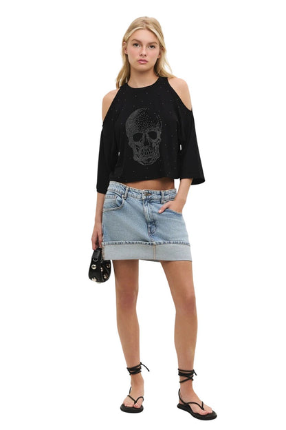 bedrucktes schulterfreies T-Shirt