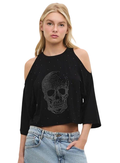 bedrucktes schulterfreies T-Shirt