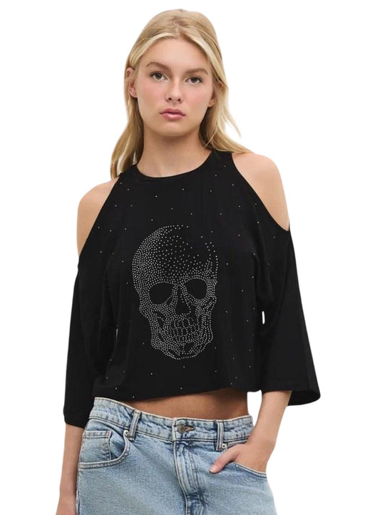 bedrucktes schulterfreies T-Shirt