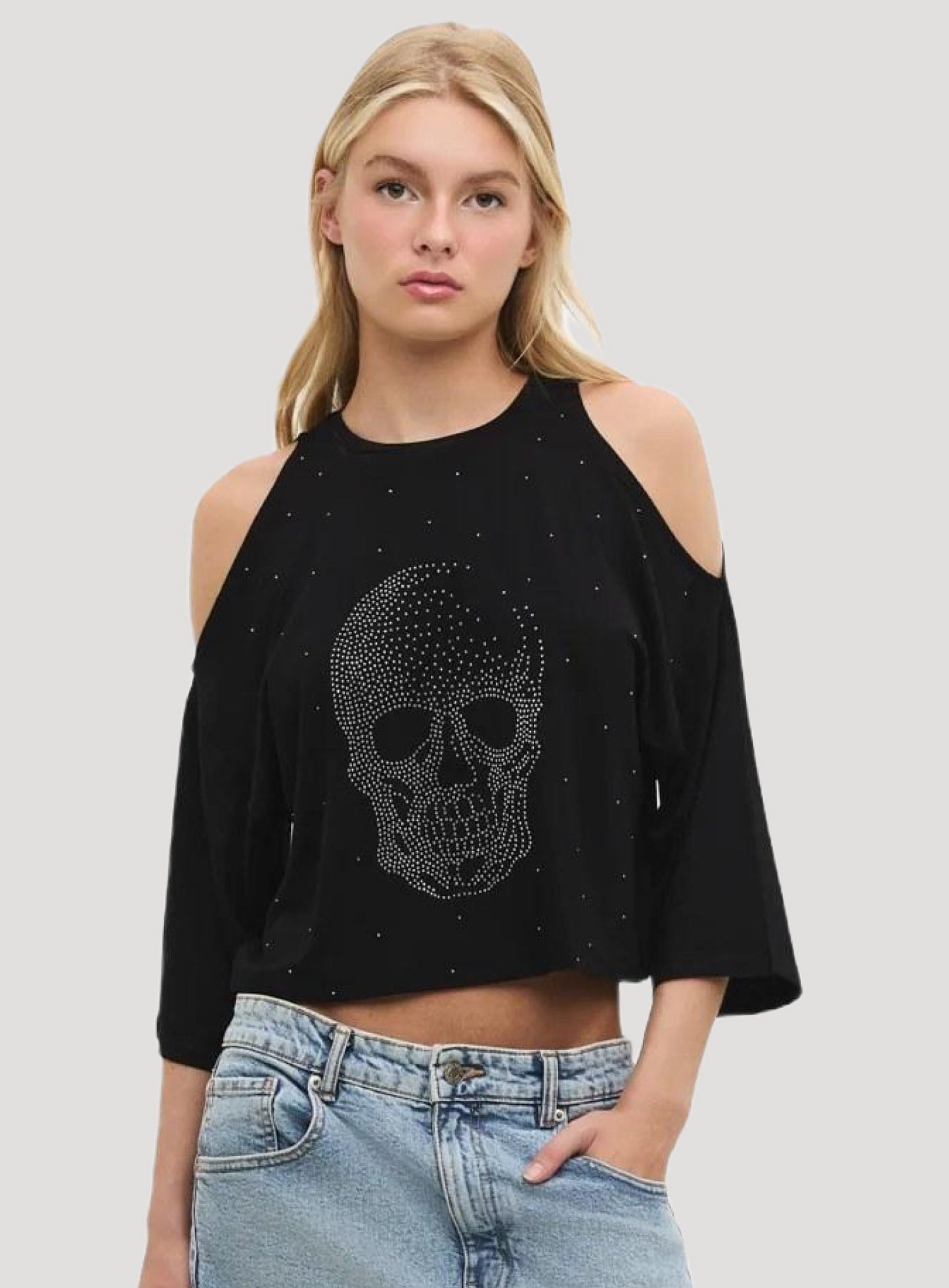 bedrucktes schulterfreies T-Shirt