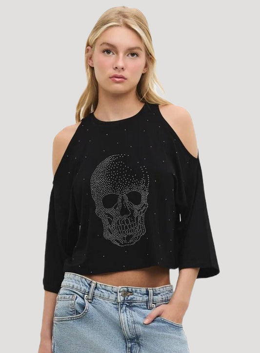 bedrucktes schulterfreies T-Shirt