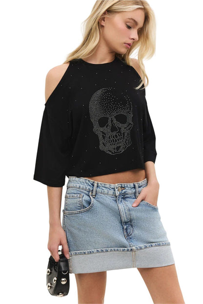 bedrucktes schulterfreies T-Shirt