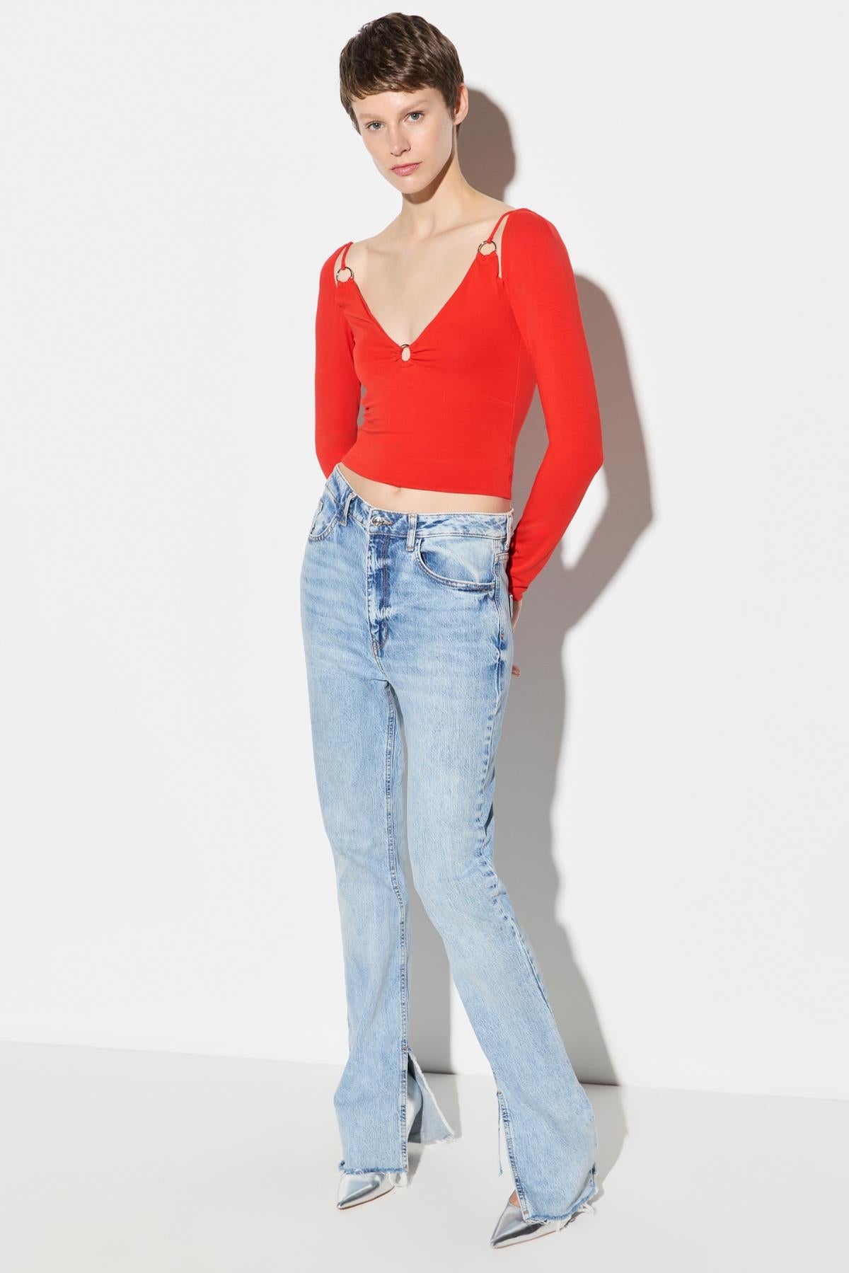 Langärmelige Crop-Bluse