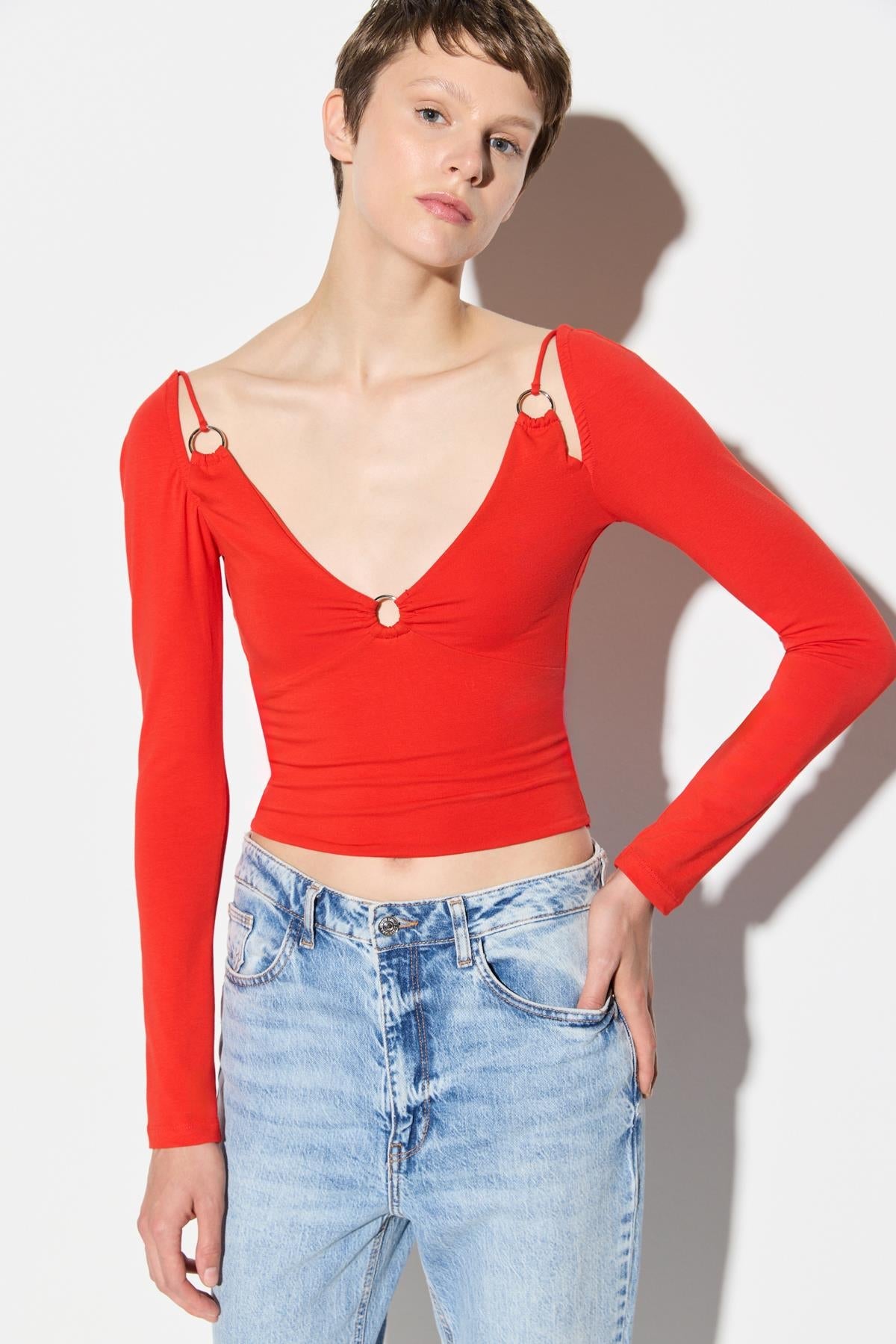 Langärmelige Crop-Bluse