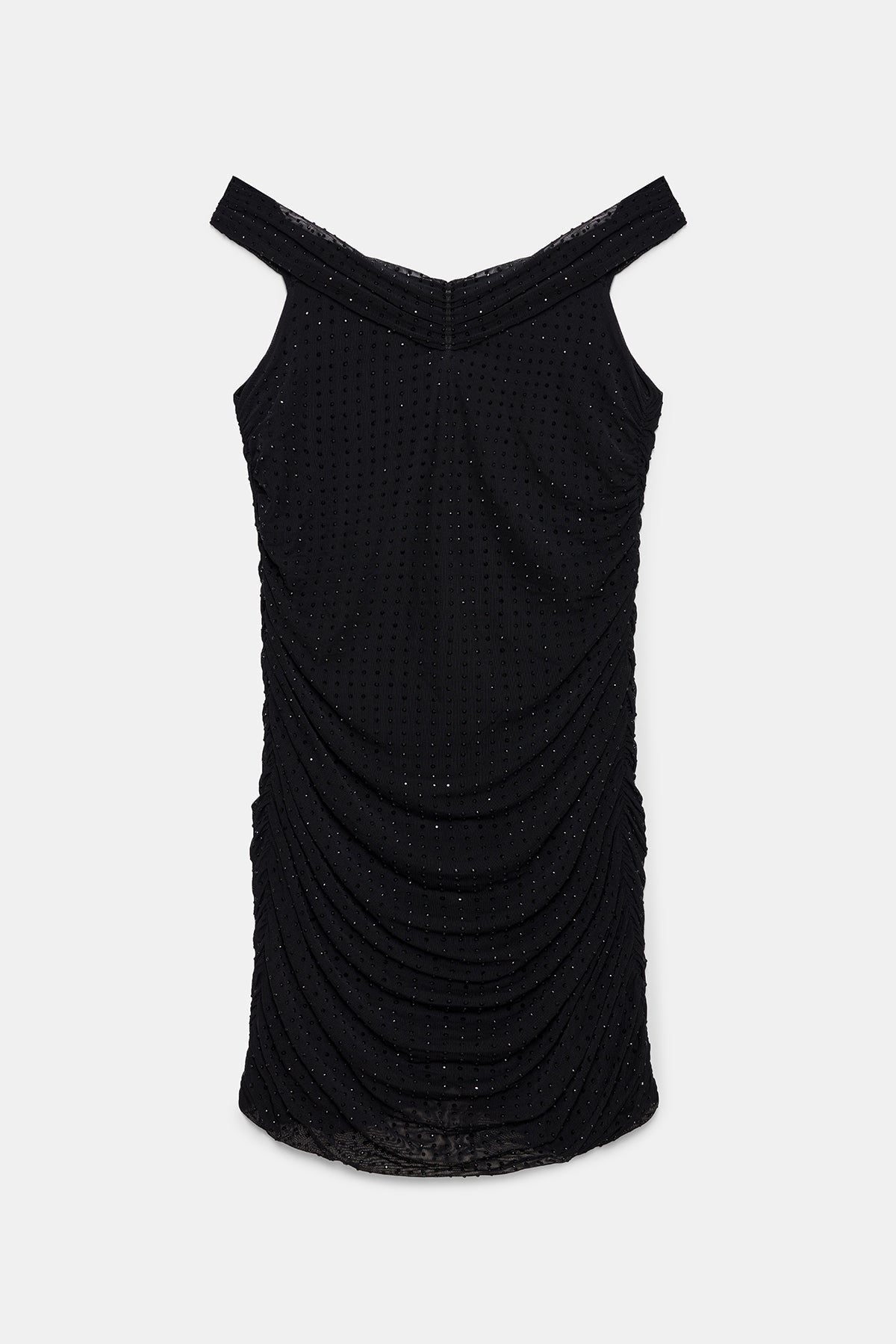 Schulterfreies, reich verziertes Kleid