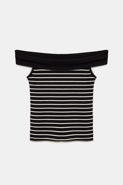 Ärmelloses, schulterfreies T-Shirt mit schlichtem Kragen