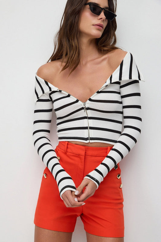 Gestreifte Bluse mit Reißverschlussdetail
