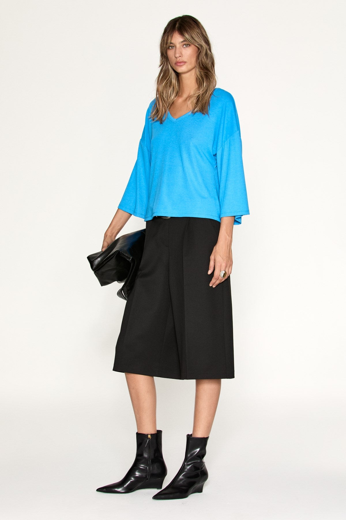GRIMELANGE ORINA Damen V-Ausschnitt Lockere Bluse Blau