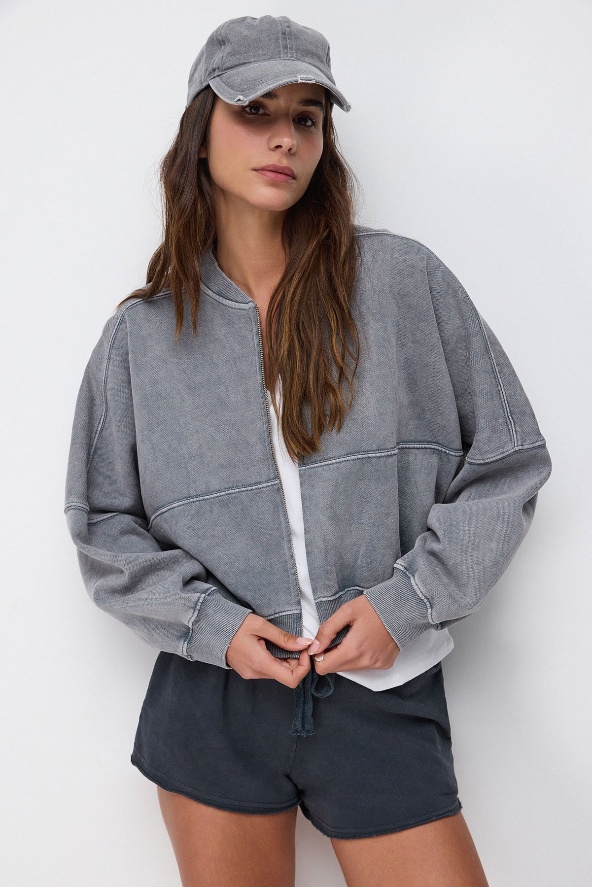 Oversize-Bomberjacke mit Reißverschluss und lockerer Passform