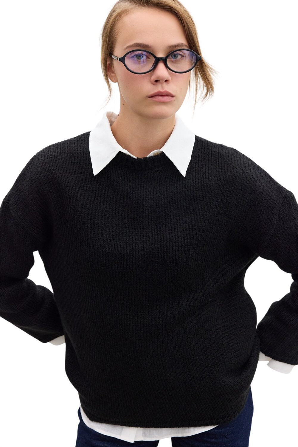 SCHWARZER ÜBERGRÖSSEN-PULLOVER
