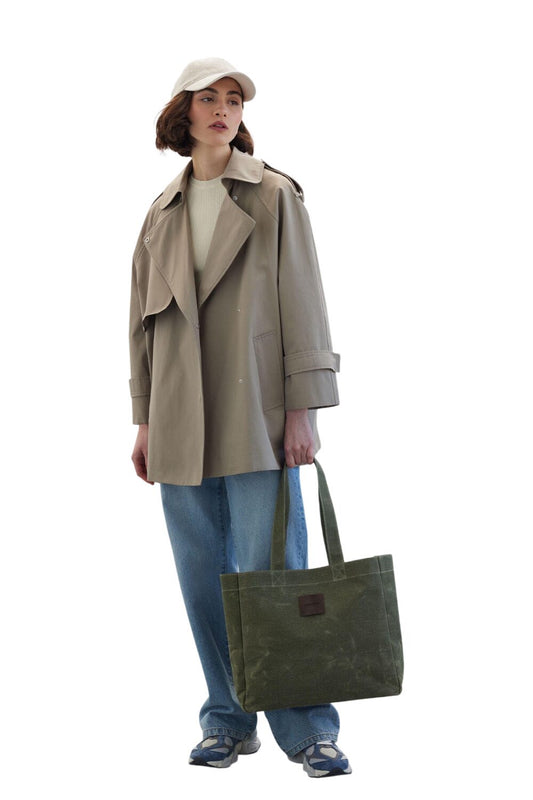 Oversized Kurzer Trenchcoat Salbeigrün
