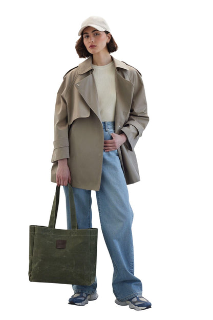 Oversized Kurzer Trenchcoat Salbeigrün