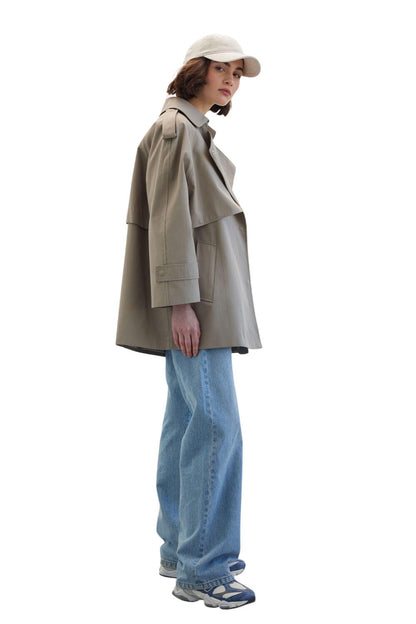Oversized Kurzer Trenchcoat Salbeigrün