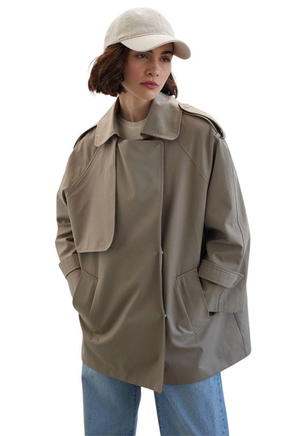 Oversized Kurzer Trenchcoat Salbeigrün