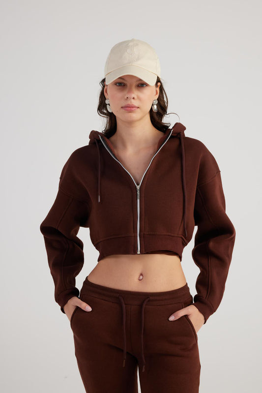 Damen Kapuzen Langarm Crop Sweat