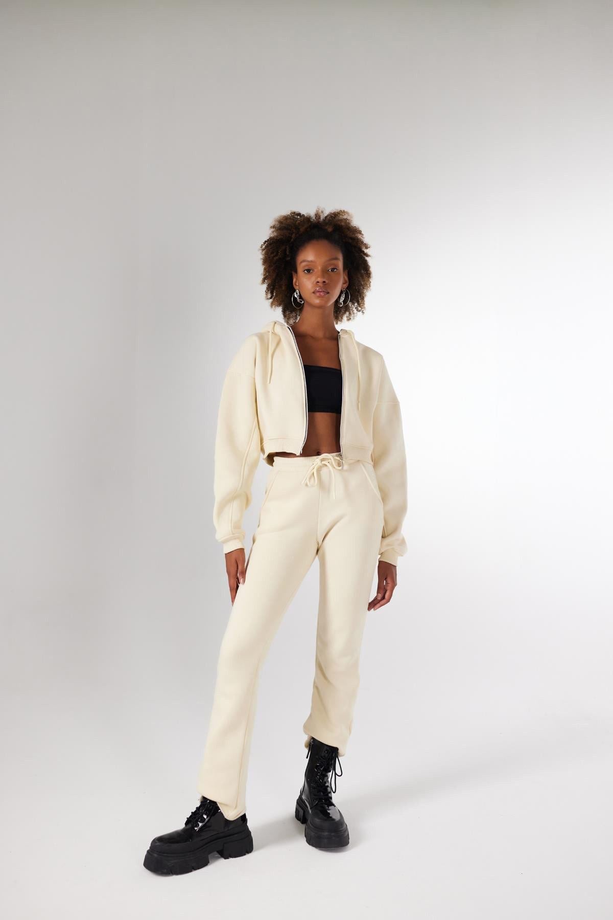 Damen Kapuzen Langarm Crop Sweat