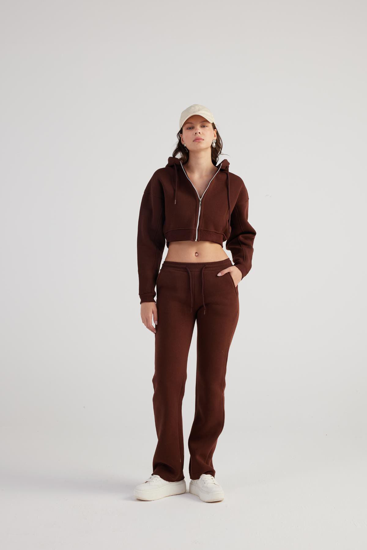 Damen Kapuzen Langarm Crop Sweat