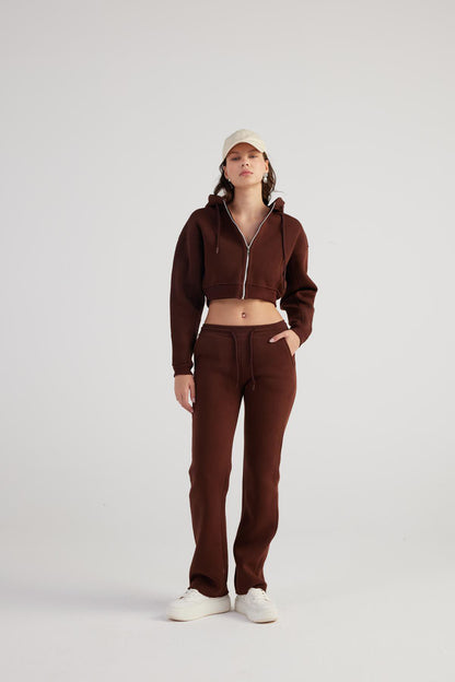 Damen Kapuzen Langarm Crop Sweat
