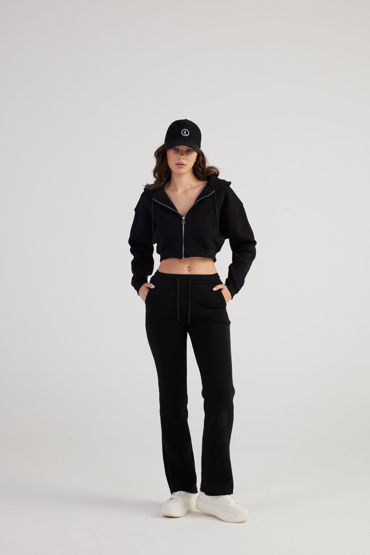 Damen Kapuzen Langarm Crop Sweat