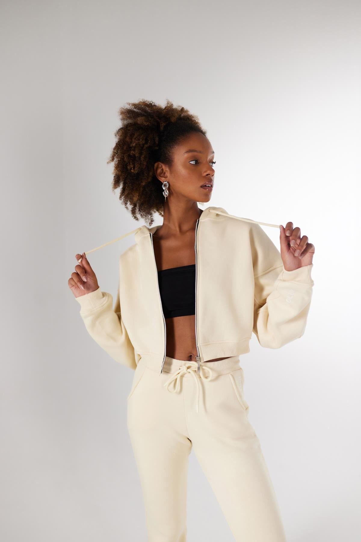 Damen Kapuzen Langarm Crop Sweat
