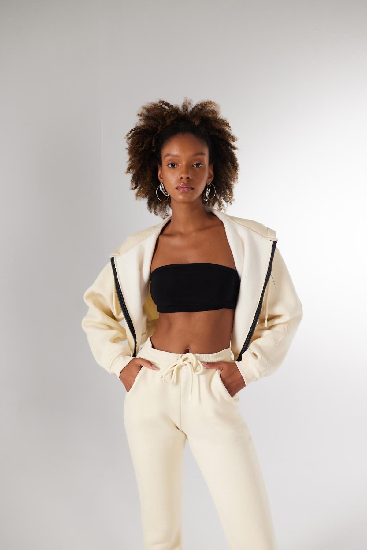Damen Kapuzen Langarm Crop Sweat