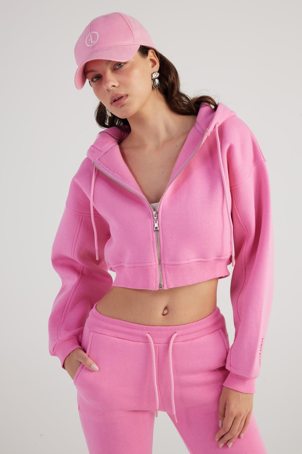 Damen Kapuzen Langarm Crop Sweat