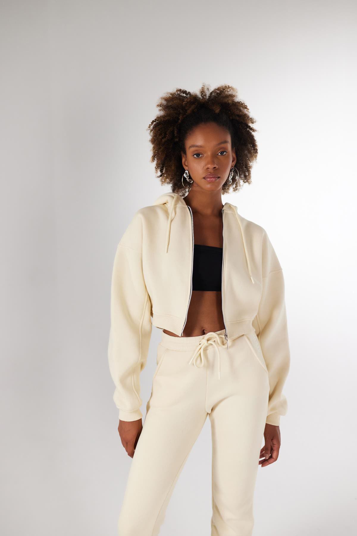 Damen Kapuzen Langarm Crop Sweat
