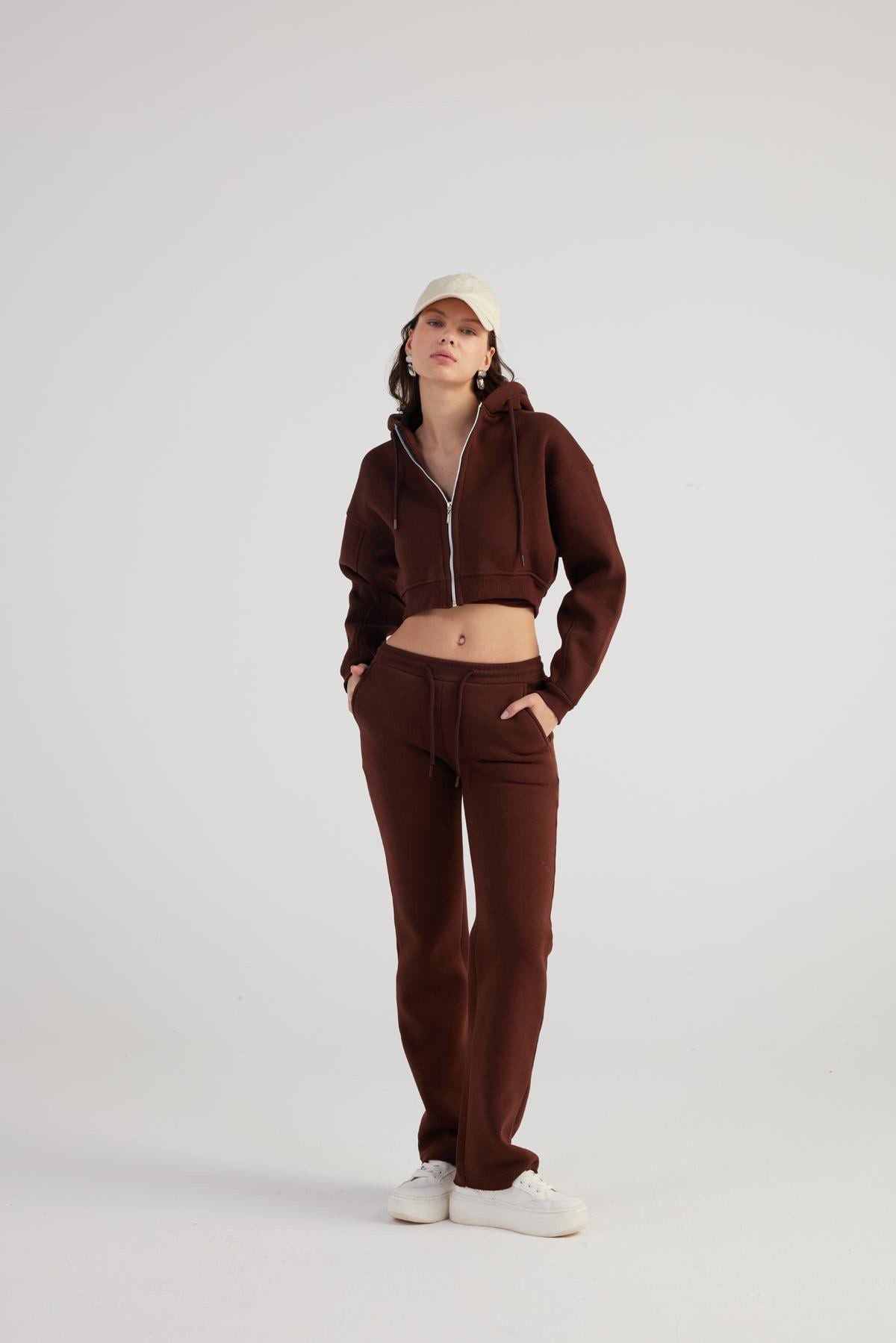 Damen Kaffee Hohe Taille Jogginghose