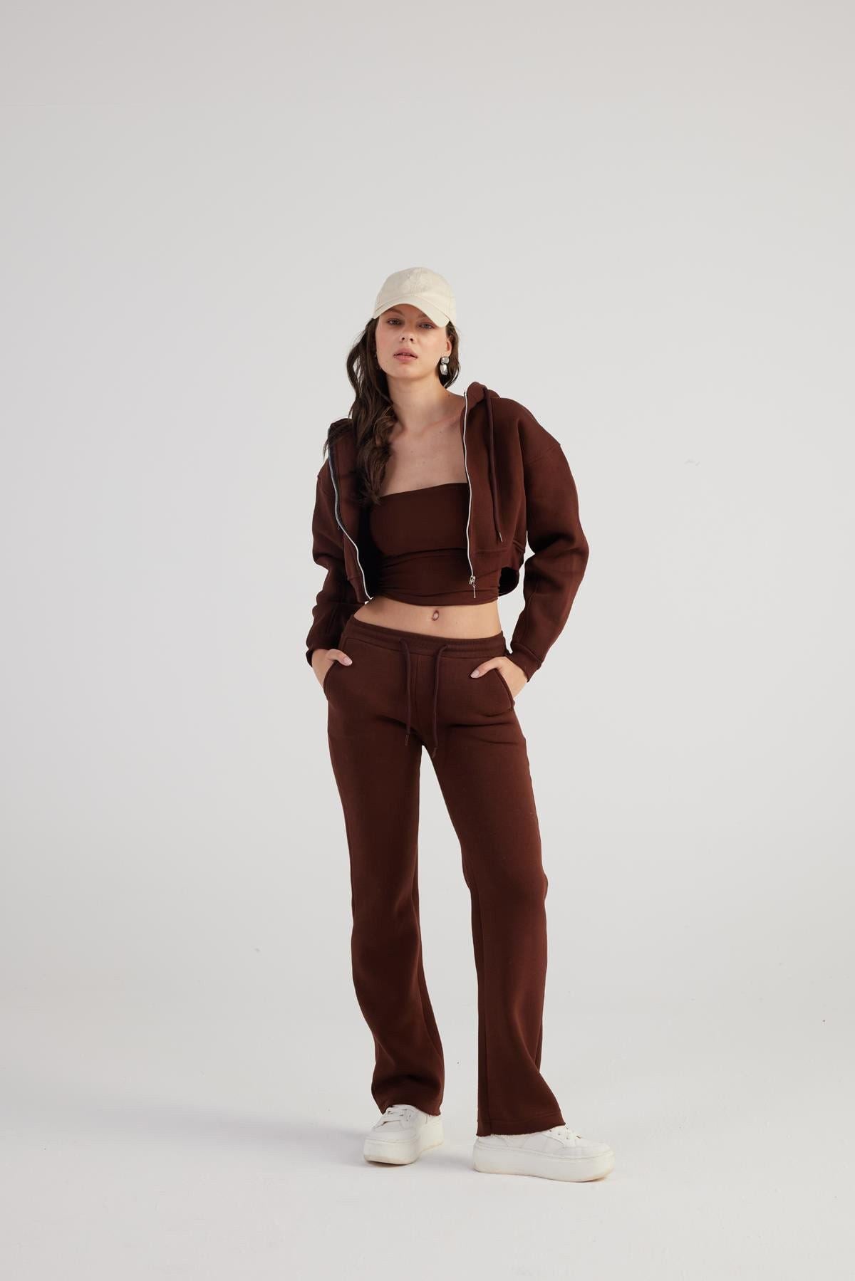Damen Kaffee Hohe Taille Jogginghose