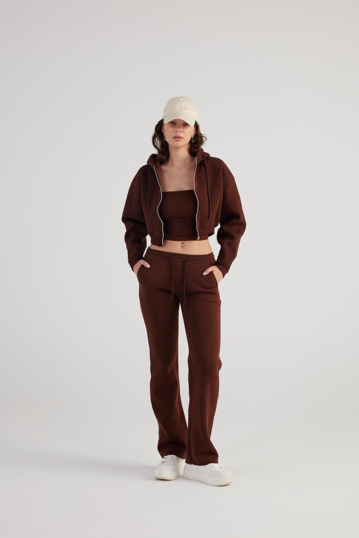 Damen Kaffee Hohe Taille Jogginghose