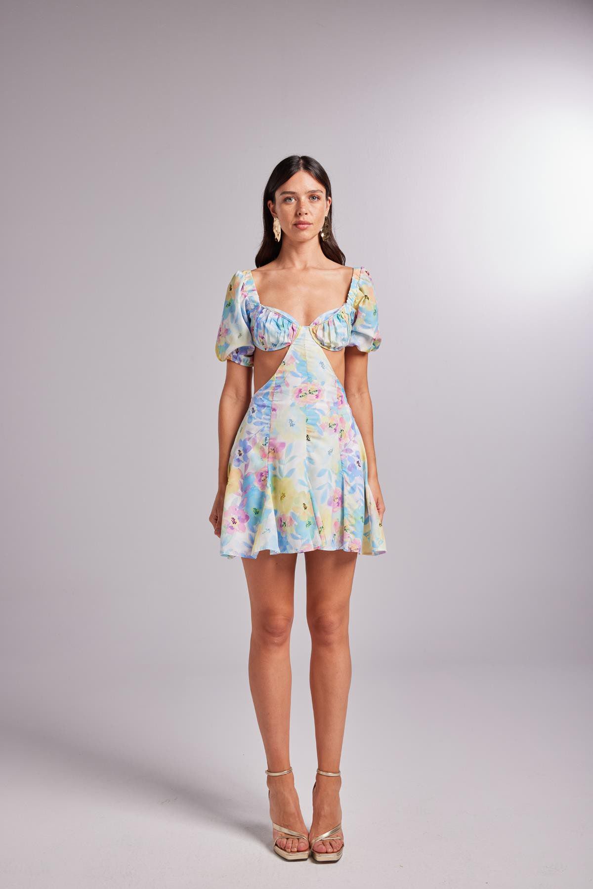 Blumen Mini Ballonärmel Kleid
