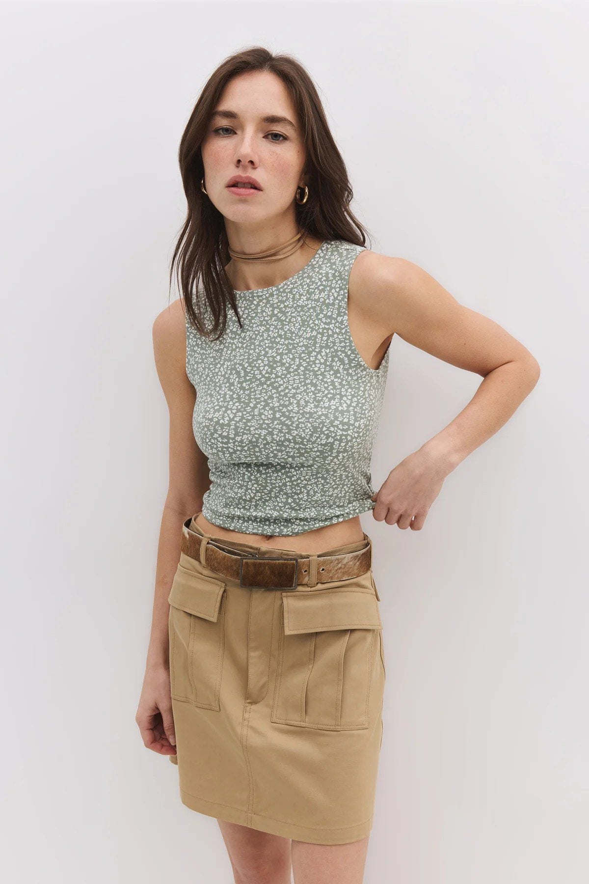 Crop-Top aus Baumwolle mit Blumenmuster