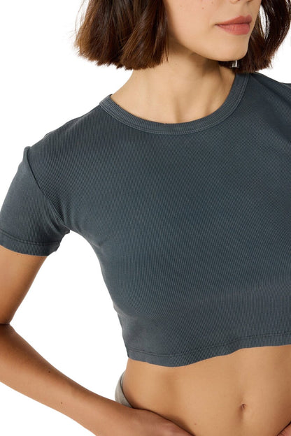 Baumwoll-Rippstoff Crop T-Shirt