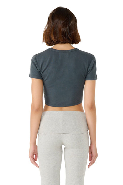 Baumwoll-Rippstoff Crop T-Shirt