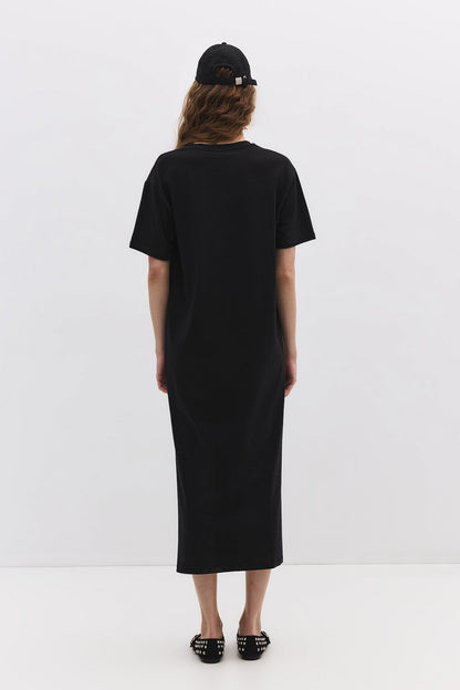 Basic-Kleid aus Baumwolle mit V-Ausschnitt und Schlitz