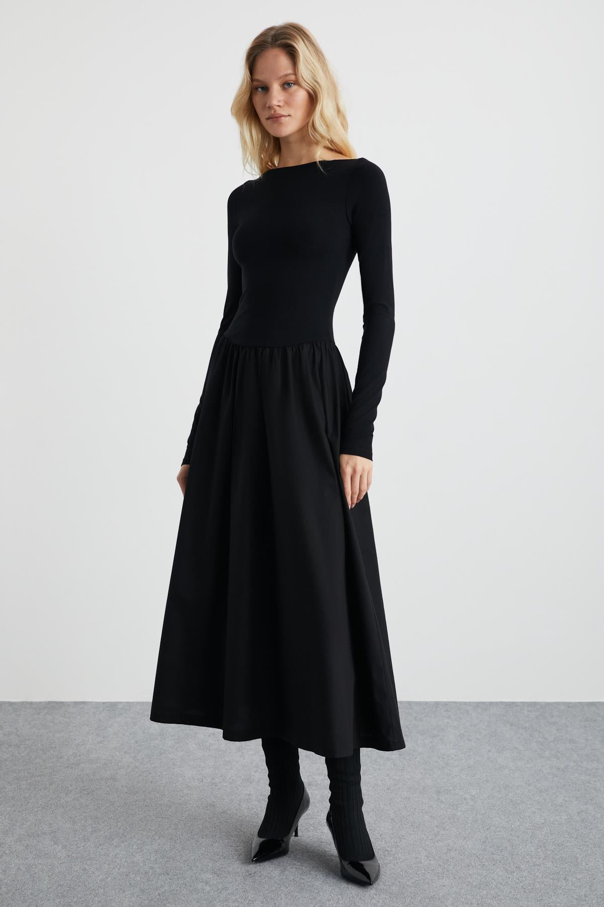 GRIMELANGE Pani Damen Maxi Viskose Kleid Schwarz