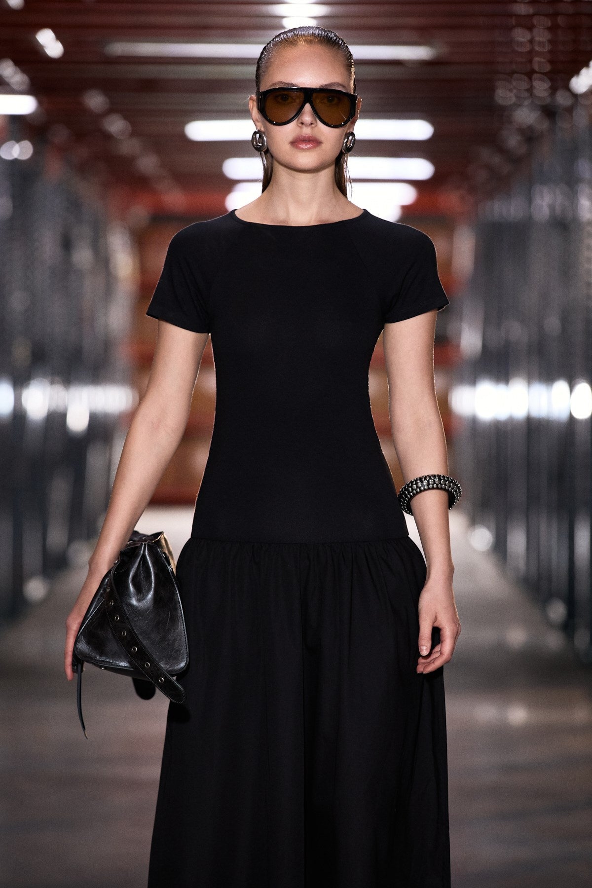 GRIMELANGE Pani Damen Baumwoll Maxikleid Schwarz