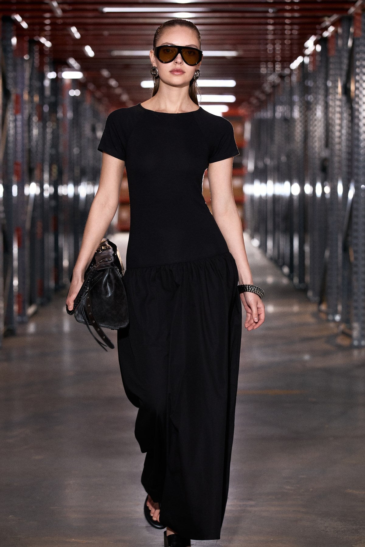 GRIMELANGE Pani Damen Baumwoll Maxikleid Schwarz