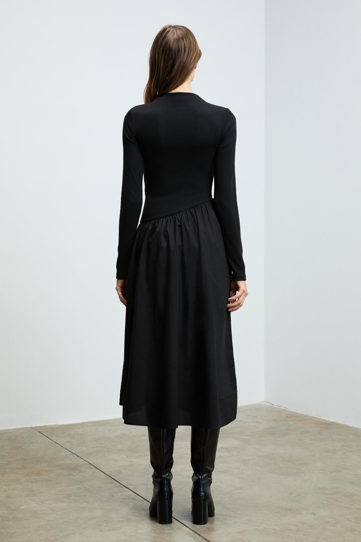 GRIMELANGE PANTI Damen Rippen Popeline Kleid Schwarz