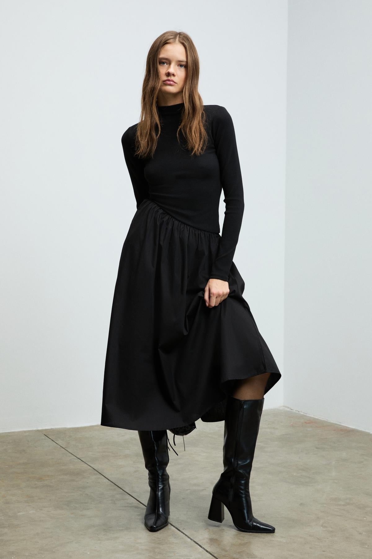 PANTI Damen Rippen Popeline Kleid