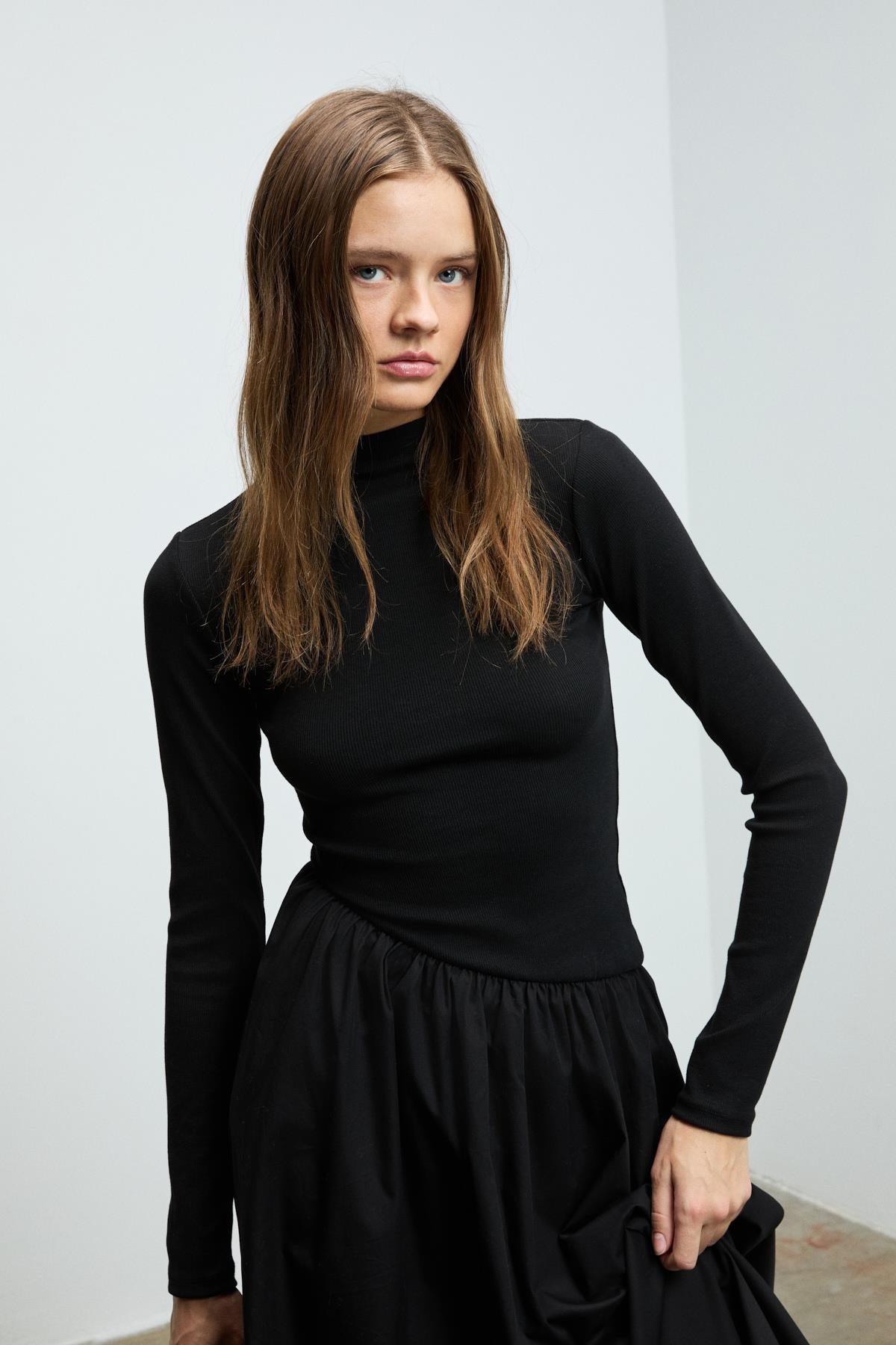 GRIMELANGE PANTI Damen Rippen Popeline Kleid Schwarz